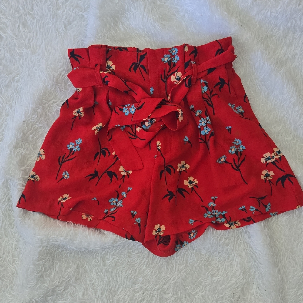 Zara Trafaluc Red Floral Paperbag Shorts - Size S z4